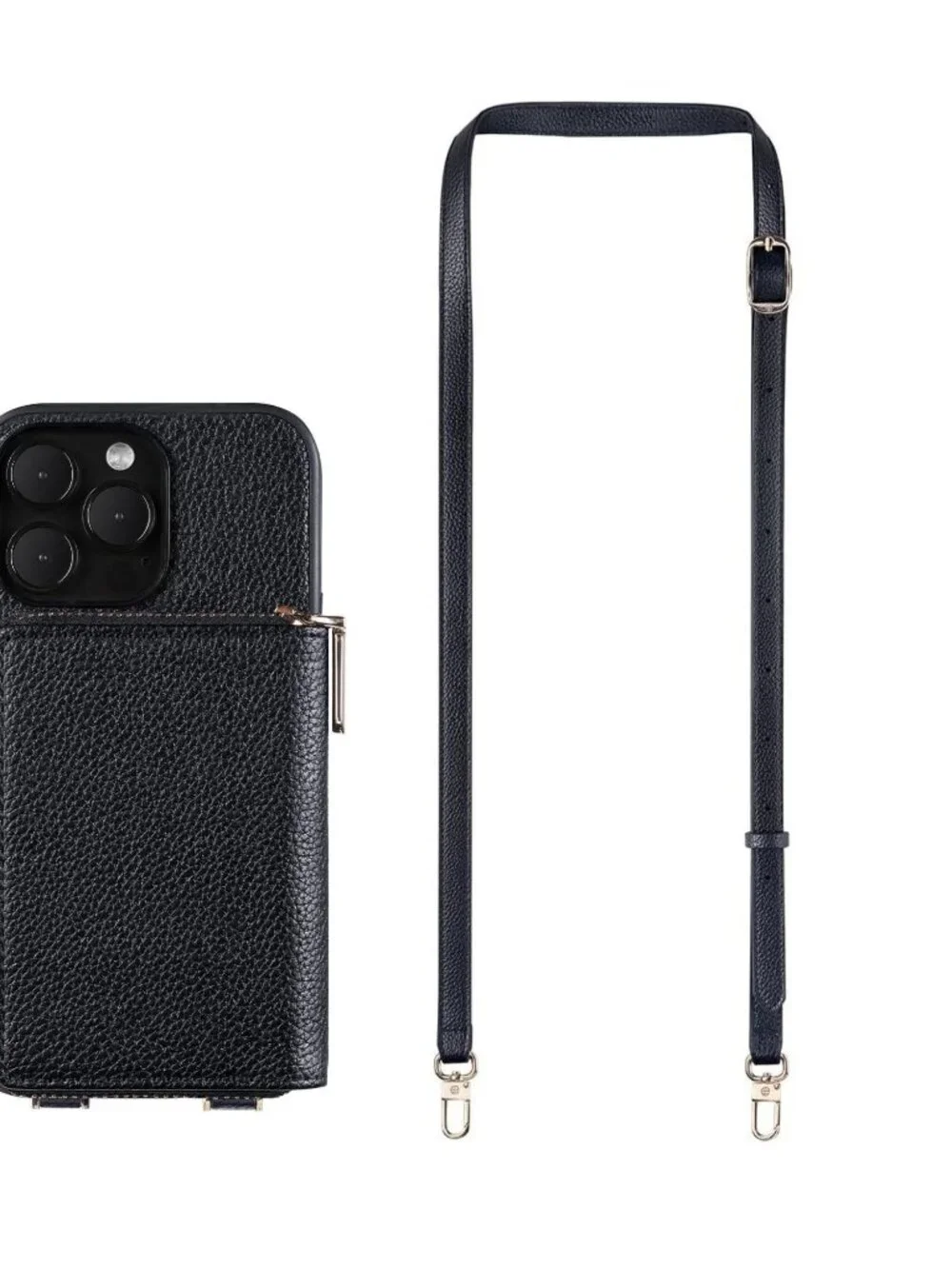 iPhone 13 Pro Crossbody Zipper Wallet Phone Case Black Vegan Leather